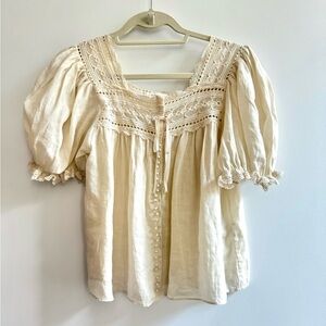Doen Cream Linen Lace Top XS